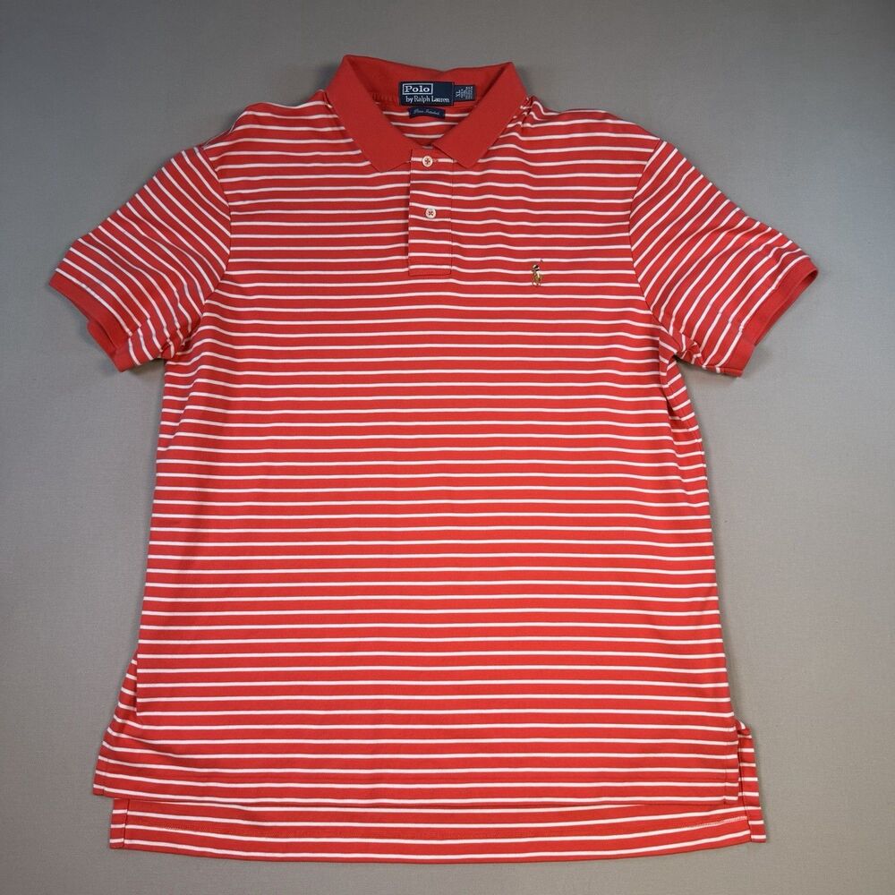 Polo Ralph Lauren Pima Interlock Polo Shirt Mens XL Red White Stripe Cotton